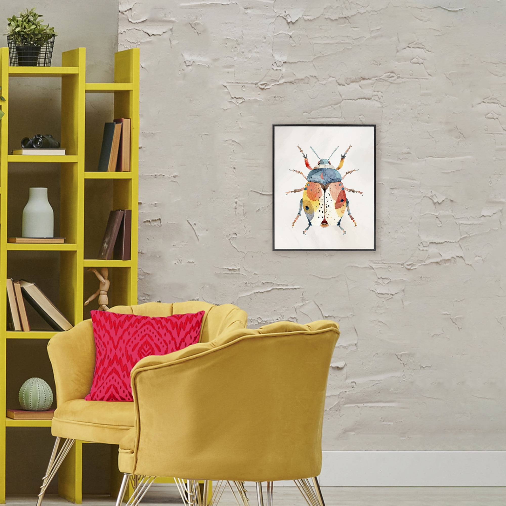Stupell Industries Boho Colorful Beetle Black Framed Giclee Art, design by Kim Allen