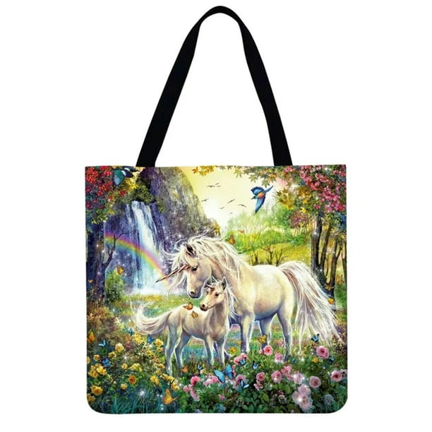 Horse Printed Shoulder Shopping Bags Reusable Luxury Designer