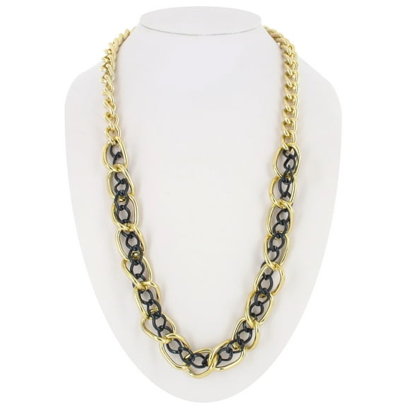 Two Tone Gold Tone Black Chunky Link Lightweight Women Necklace 23"