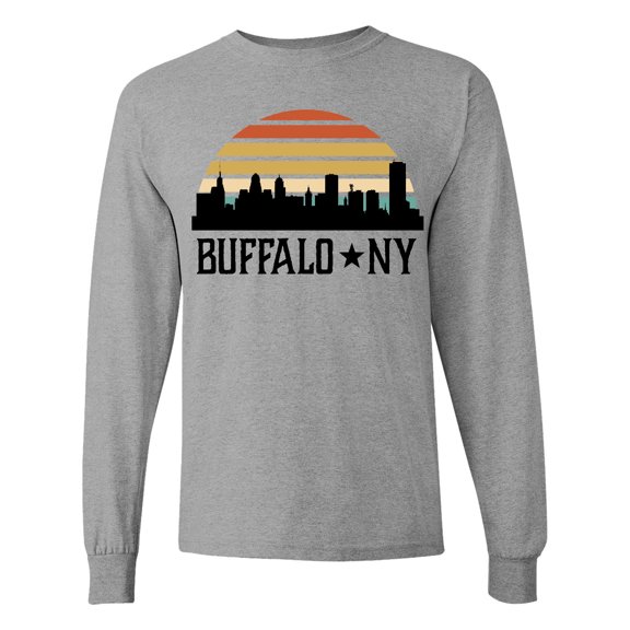 Inktastic Buffalo New York Skyline Retro Long Sleeve T-Shirt