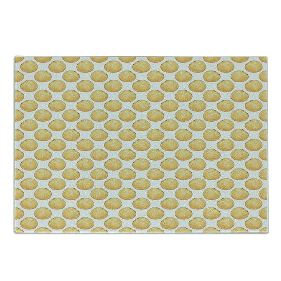 Tangerine Cutting Board, Simplistic Repetitive Pattern of Hand Drawn Citrus Fruits in Pastel Tones, Decorative Tempered Glass Cutting and Serving Board, in 3 Sizes, by Ambesonne