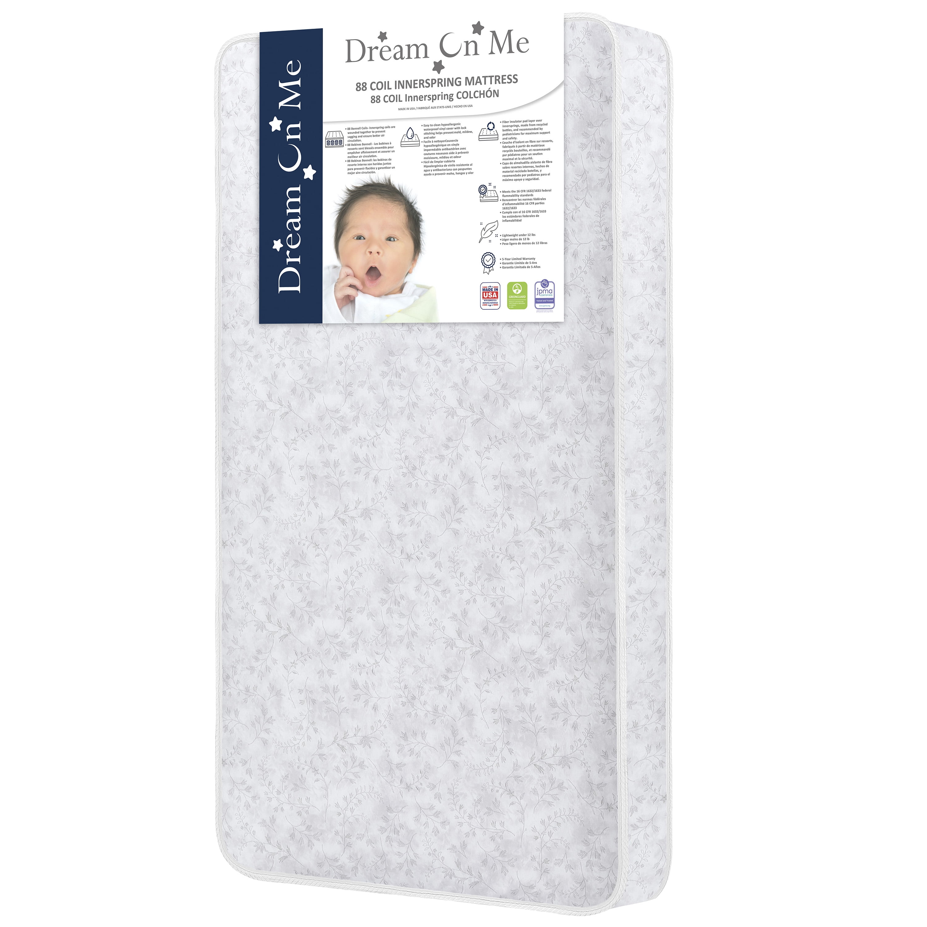 Dream On Me Synergy MOD Crib, Meadow Green & Dream On Me Twinkle 5 Inch Crib & Toddler Mattress