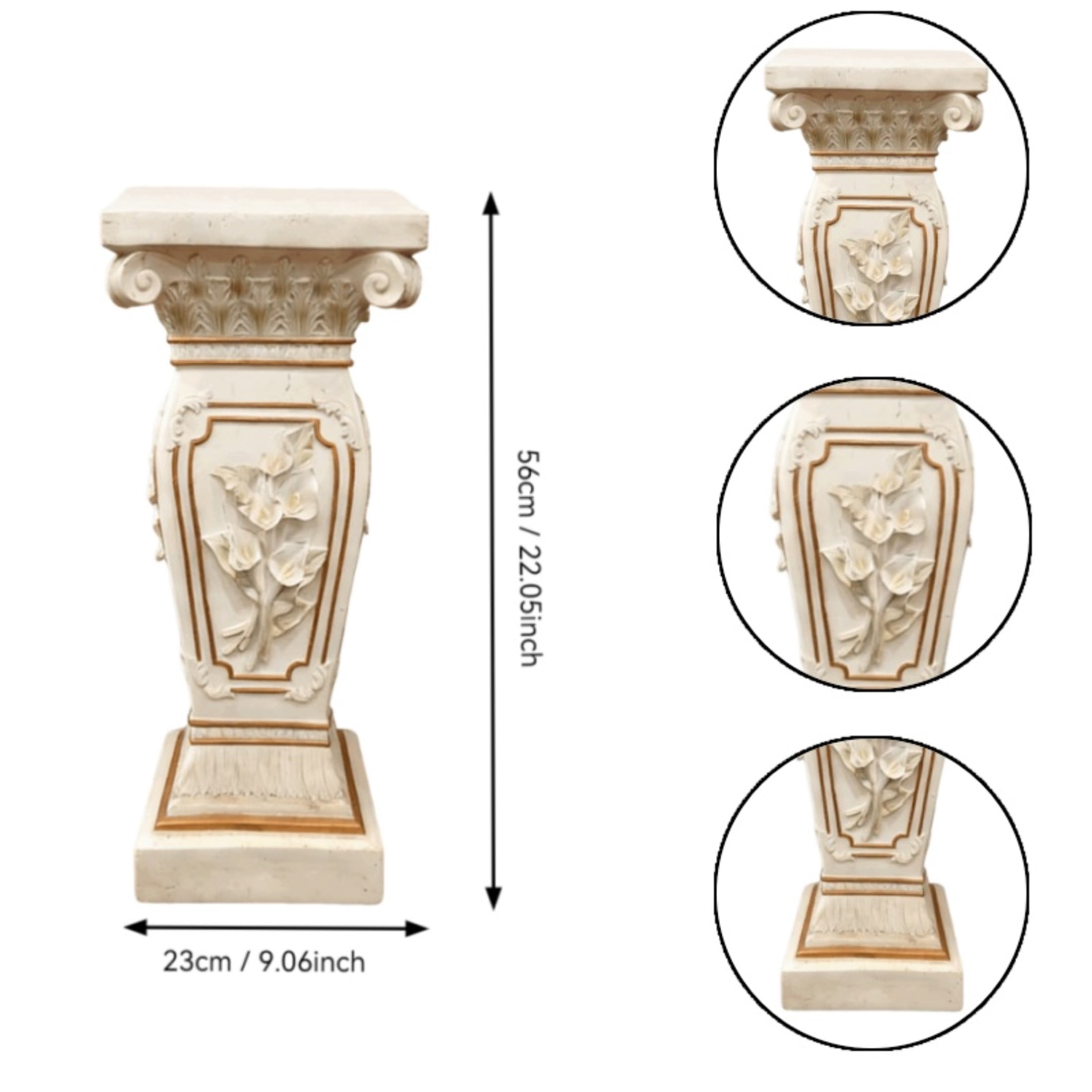 GDF Studio 22" European Style Floral Carved Roman Column Pedestal, Garden Display Stand for Statues & Ornaments