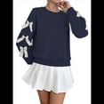 thumbnail image 2 of Blusa de Larga con Lazo Y2K para Mujer - Cuello Redondo Rojo con Lazo Navideño y de Año - Camisa Holgada Extragrande Azul Marino S, 2 of 10
