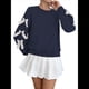 thumbnail image 2 of Blusa de Larga con Lazo Y2K para Mujer - Cuello Redondo Rojo con Lazo Navideño y de Año - Camisa Holgada Extragrande Azul Marino XL, 2 of 10