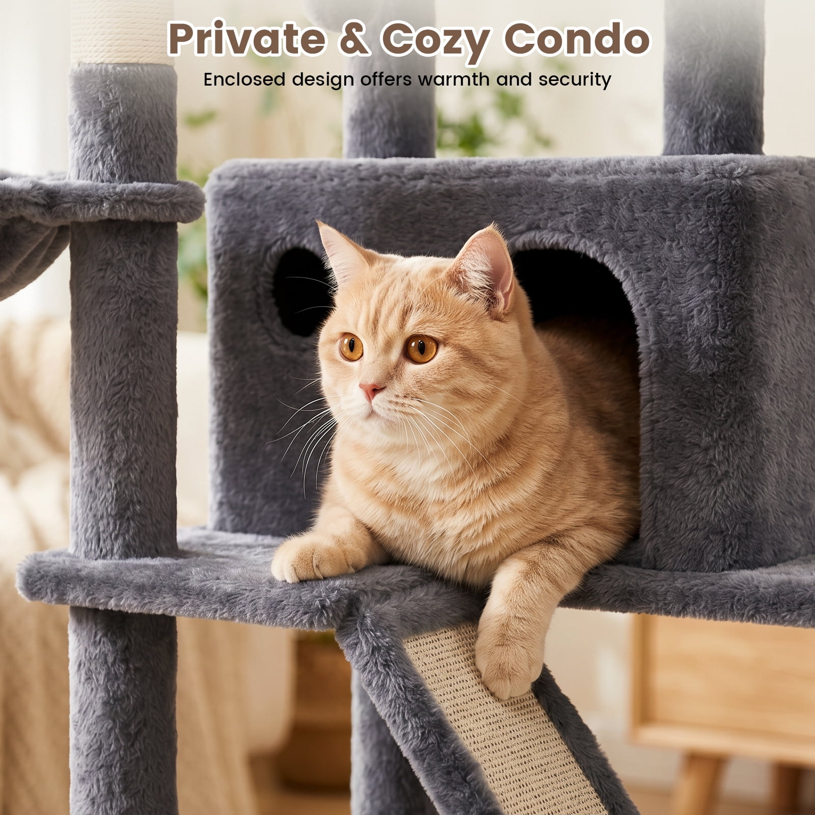CATGOOD 81" Cat Tower, Big Cat Tree for Multiple Adult Cats, Multi-Level Tall Cat Tree with 2 Platforms, 2 Condos, 2 Hanging Basket, Hammock and Scratching Post for Indoor Kitties, Light Grey
