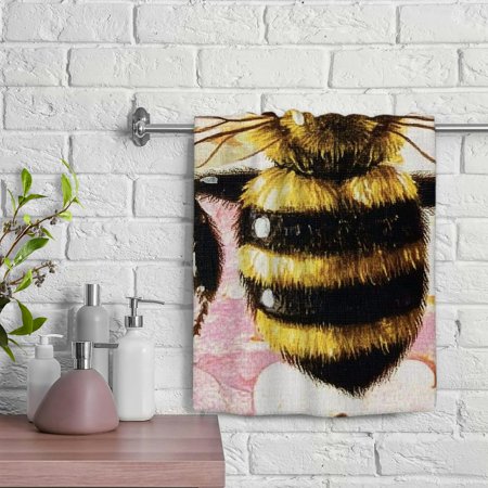 ZFLMY Bee Flowers Soft Bath Towel 100% Polyester Microfiber Hand Towel Kitchen Towels for Kitchens Bathrooms Showers 29.5x13.8 inches 29.5x13.8in