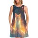 thumbnail image 1 of Balery Starry Sky Constellation Cat Vestidos de verano para mujer con estampado: vestido holgado sin mangas, vestido playero informal y cómodo para días calurosos., 1 of 7