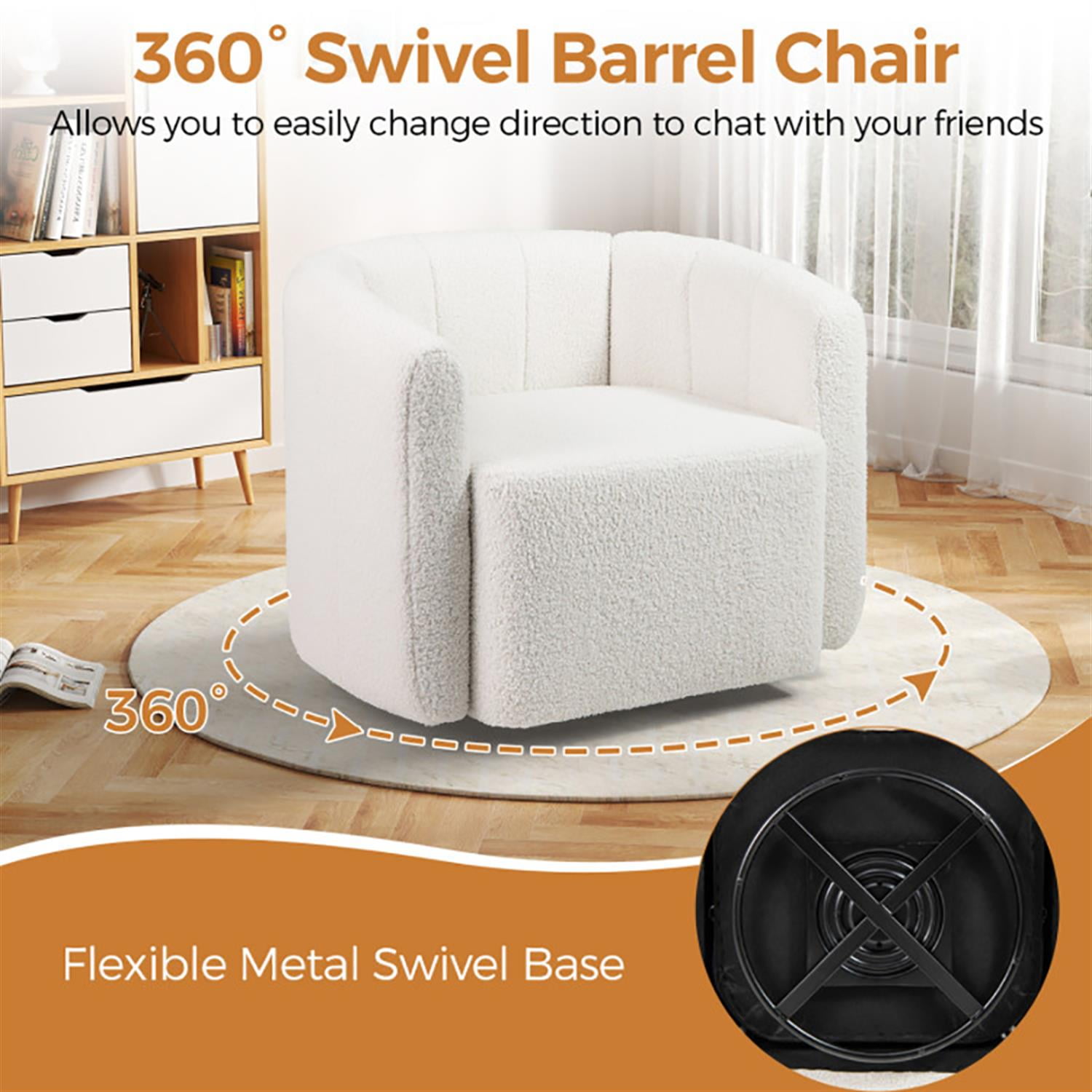 Demi Bonn Sherpa Accent Chair, Elegant Armchair with Curved Backrest and Armrests, Suitable for Living Room Bedroom Reception Room Office, White