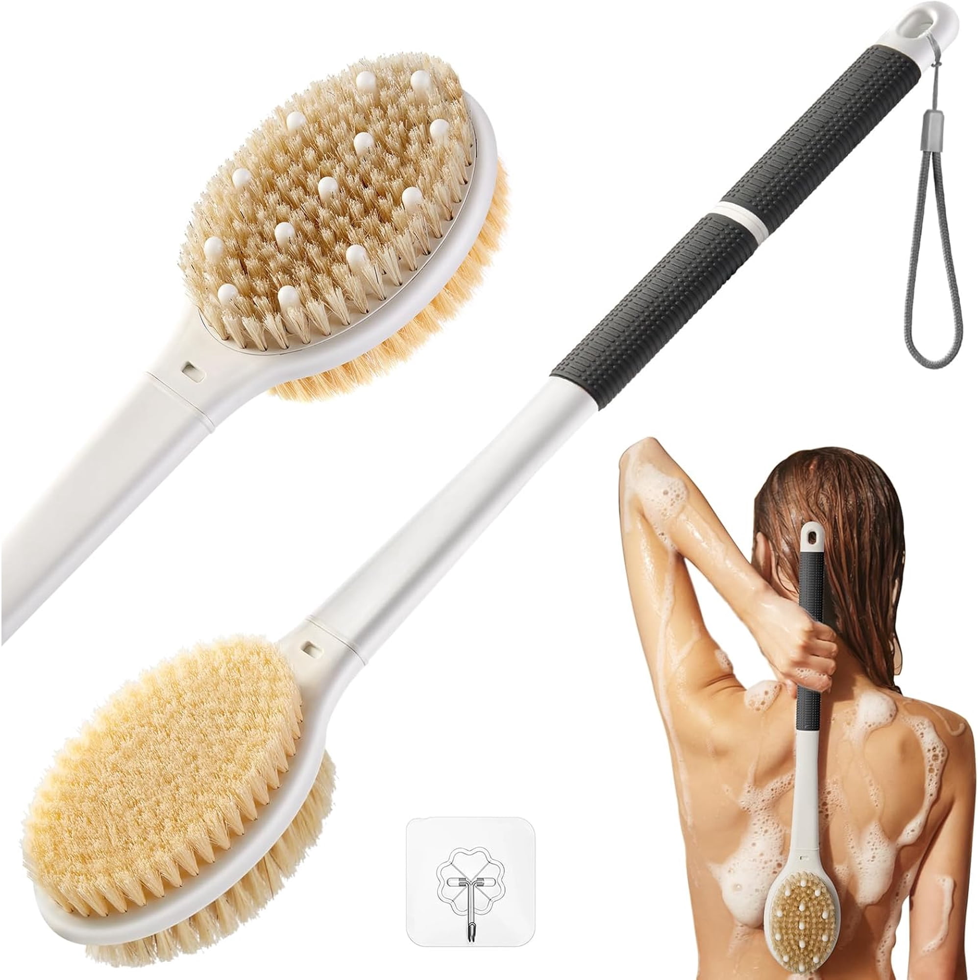 Shower Brush for Massage Dry Brushing: Back Scrubber for Shower with 18.1 in Anti Slip Long Handle - Bath Body Brush for Lymphatic Drainage Exfoliator Improving Skin Health for Women Men