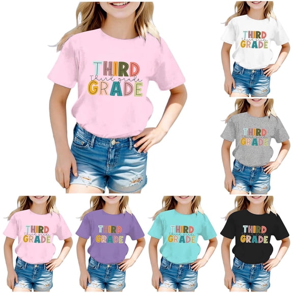 ibiyuan First Day Of School Shirt Toddler Girl Short Sleeve Shirts Back To School Shirt Kids Girl Cotton T-Shirt Graphic Tees Top Breathable Kindergarten Pre K First Grade