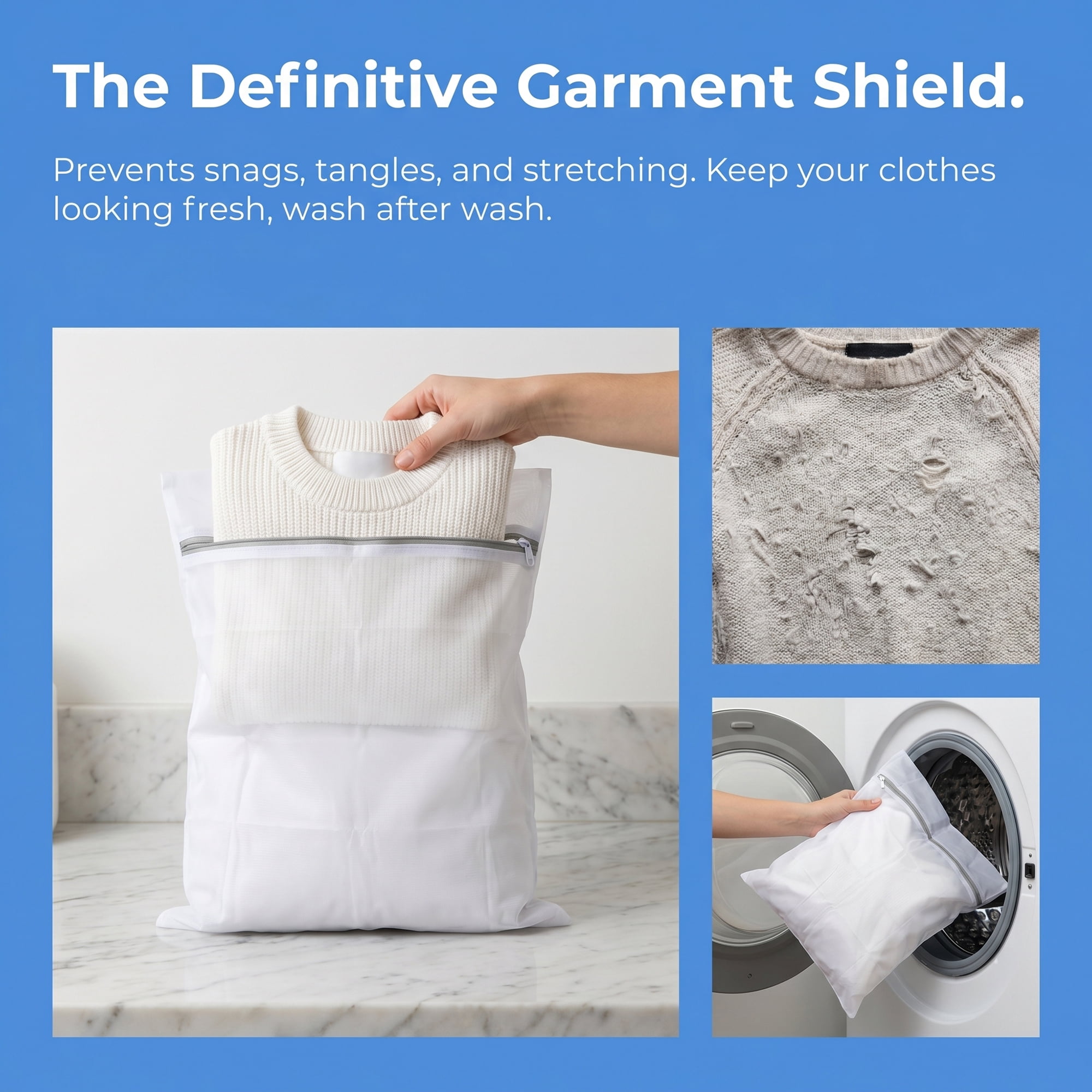 Unique Bargains 3Pcs Polyester Mesh Laundry Bags with Zipper White-Gray 15.7" x 19.7"