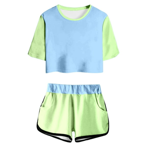 TOOYOU Girls Summer Outfit Sets Print Short Sleeve Top And Shorts Set Cute Round Neck Pocket Casual Outfit For Teens And Juniors Girls Playtime Outfits Size 4-5 Years Green