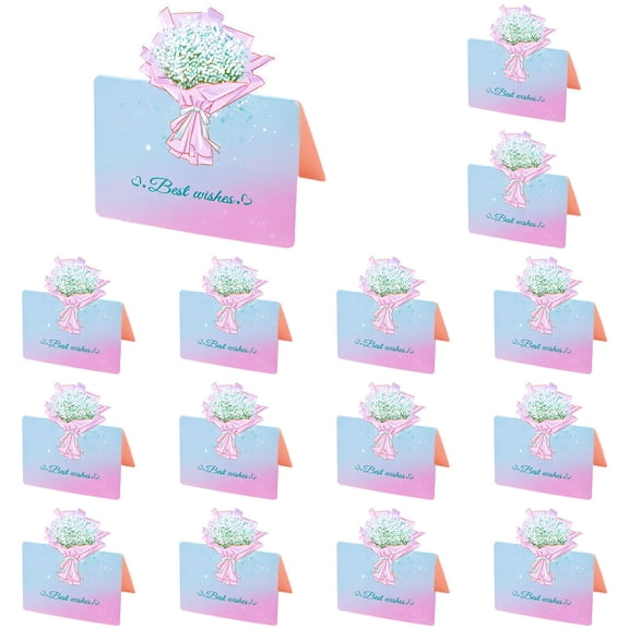 15 Pcs Greeting 3D Flower Bouquet Cards with Gypsophila Design, Mini Thank You and Message Cards for Birthday, Mother's Day, Flower Shop Gift Notes, Best Wishes
