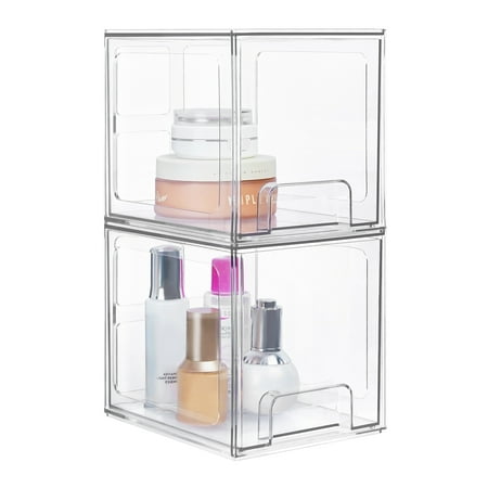 2 Pack Stackable Makeup Organizer Storage Drawers, Vtopmart Clear Plastic Storage Bins, 6.6" High