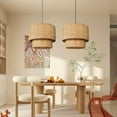 thumbnail image 4 of UEEYAC Double layer Natural Rattan Shade Traditional Drum Hanging Pendant Light, 4 of 13