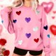 thumbnail image 1 of TaTaai Women's Oversized Crew Neck Heart Print Long-Sleeve Sweatshirt, Valentine's Day Thanksgiving Gift, Casual Fall Winter Spring Top Gift, 1 of 8