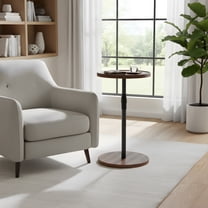 Adjustable Round Side Table - Small Space Nightstand - Brown Pedestal Design