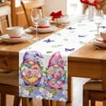 thumbnail image 5 of Blue Purple Gnomes Table Runner - 108 Inch Long Spring Country Hydrangea Flower Leaf Cotton and Linen Blended Dress Scarves Farmhouse Table Runner for Kitchen Dining, Coffee Table, 13" x 108", 5 of 8