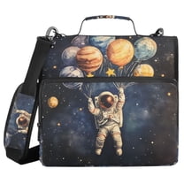 FORMRS Zipper Binder with Shoulder Strap 1.5-inch Ring 500 Sheet Capacity File Bag, Watercolor Astronaut