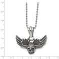 thumbnail image 2 of Stainless Steel Ball Beaded Themed Necklace Chain Chisel Antiqued and Polished Skull with Wings Pendant on a 22 inch 44 mm, 2 of 2