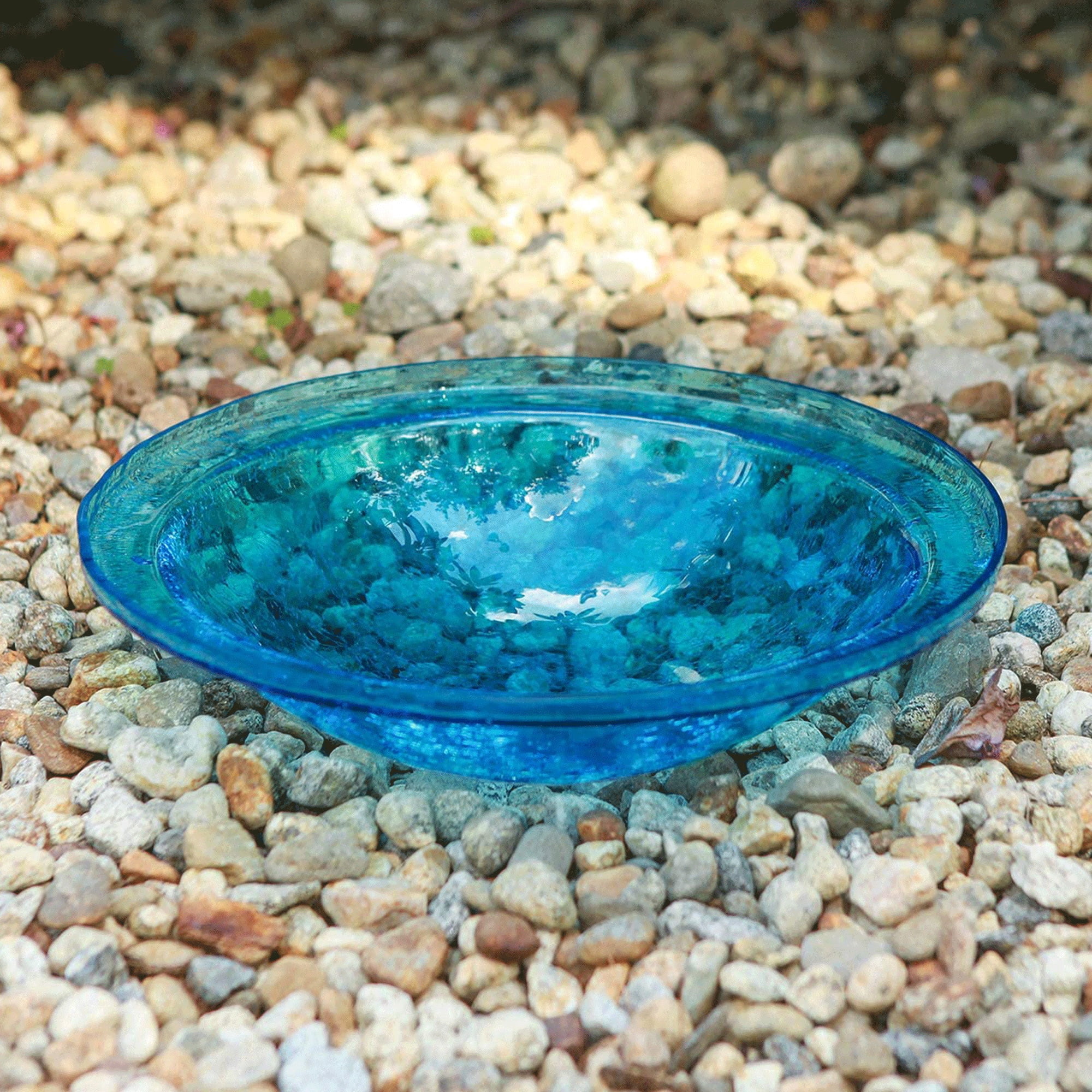 Achla Designs Hand Blown Crackled Glass Garden Birdbath Bowl, 12 Inch, Teal