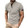 thumbnail image 1 of Birdeem Shirts for Men Mens Patchwork Fallow Button Round Neck Sports Short Sleeve Shirt, 1 of 1