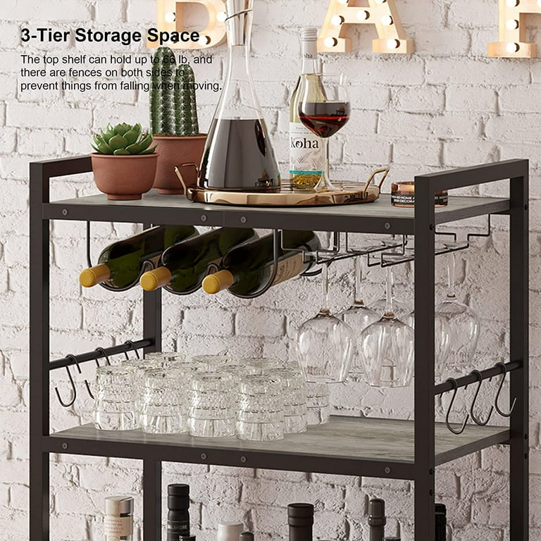 Bar Cart Serving Cart for Home Microwave Cart Drink Cart Mobile Kitchen Shelf with Wine Rack and Glass Holder Rolling Beverage Cart Walmart