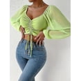 thumbnail image 2 of Camiseta Sexy con cuello en V para mujer, Tops cortos informales con cordón, Camiseta corta de verano para mujer, ropa para mujer, camiseta de manga larga, 2 of 2