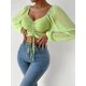 thumbnail image 2 of Camiseta Sexy con cuello en V para mujer, Tops cortos informales con cordón, Camiseta corta de verano para mujer, ropa para mujer, camiseta de manga larga, 2 of 2