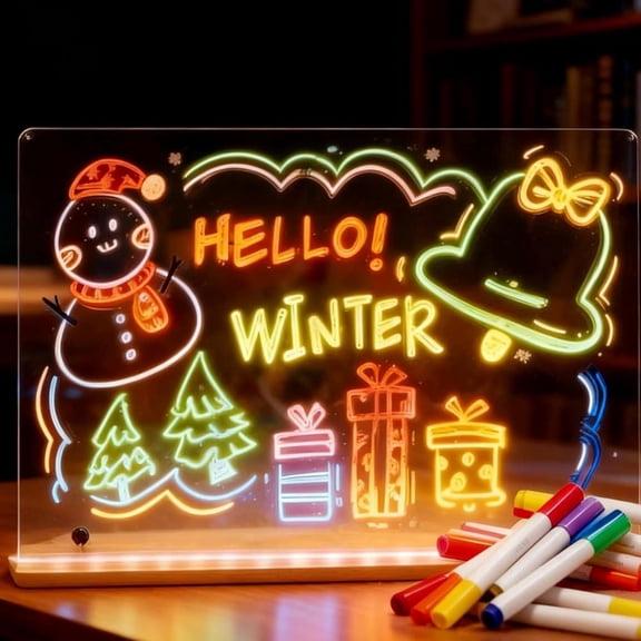 Creative Rewritable Acrylic LED Message Board, LED Note Board with Colored Pens, for Vibrant, Endless Expression, Light up Dry Erase Board with Stand, Letter Board Note (20 * 20)