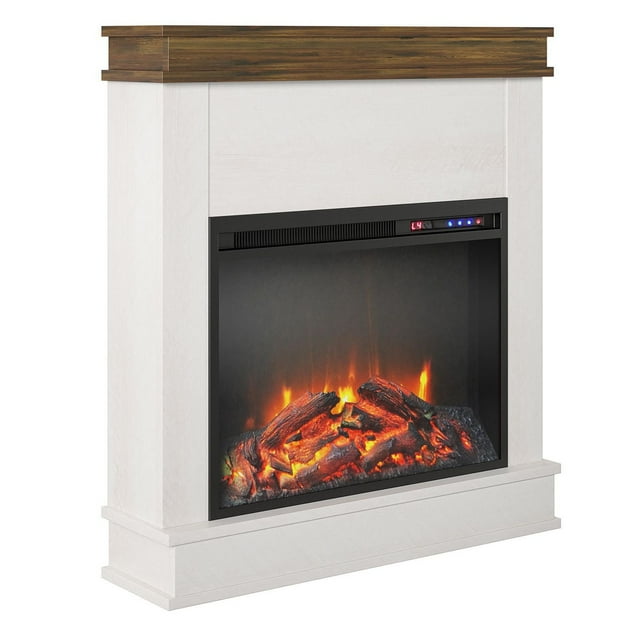 Ameriwood Home Mateo Fireplace with Mantel, Ivory Oak with Rustic Mantel
