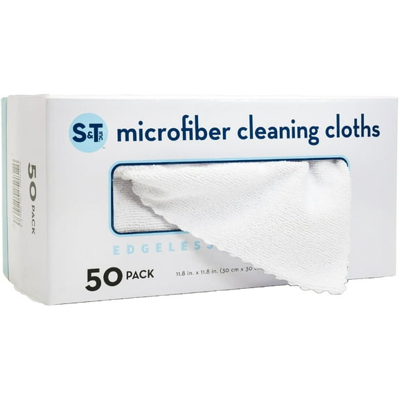 S&T INC. 50 Pack Microfiber Cleaning Cloth with Box, Bulk Towels for Home, Reusable Microfiber Towels for Cars, Cleaning Rags, White, 11.8 Inches x 11.8 Inches, 50 Count