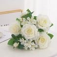 thumbnail image 3 of Flores artificiales Ramo de rosas Flores falsas Rosas blancas artificiales de seda 7 cabezas (blanco), 3 of 8
