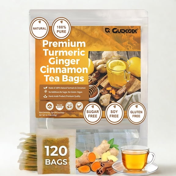 120 Premium Turmeric, Ginger, Cinnamon Blend Tea Bags, 100% Natural & No Additives & Caffeine Free.