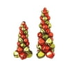 Set of 2 Decorative Red & Green Metal Jingle Bell Tabletop Christmas Trees