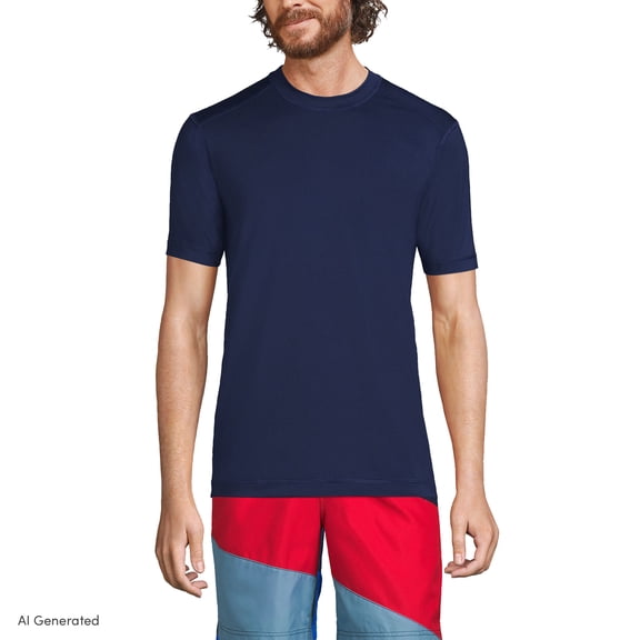 Lands' End Men's Tall SunShade UPF 50 Short Sleeve Swim Tee Rash Guard