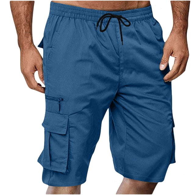 Mrzvby Cargo Shorts For Men Drawstring Elastic And Adjustable Waistband High Waist Pants Summer Solid Color Pants Athletic Shorts With Multi Pockets