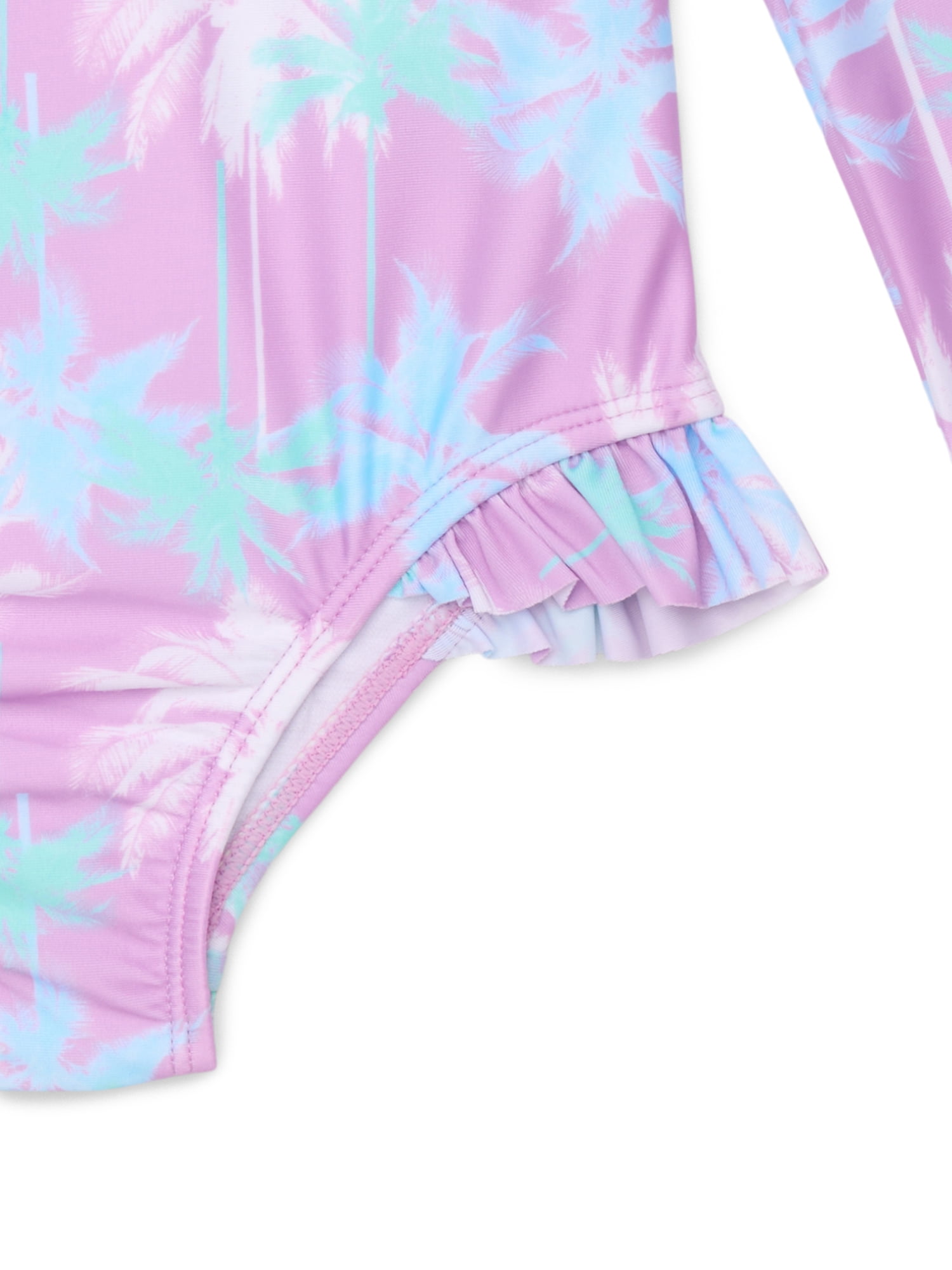 Wonder Nation Baby and Toddler Girls Long Sleeve Swim Rashguard One-Piece, Size 12M-5T
