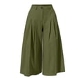 thumbnail image 5 of Women's Plus Size Solid Color Elastic Waist Cropped Pants, Pleated Loose Capri Trousers with Pockets, Relaxed Casual Four Season Bottoms for Daily Shopping | TruHer,Army Green L, 5 of 8