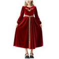 thumbnail image 2 of Cowsor Girls Medieval Tea Party Dress Victorian Era Bubble Sleeves Velvet High Waist Long Dress, 2 of 3