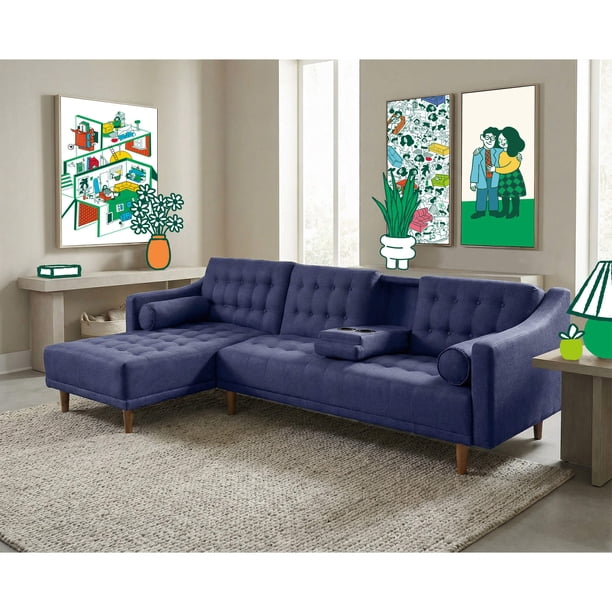 Sala Modular Sofá Cama Makora de Lino Azul Modelo Duomo Reversible