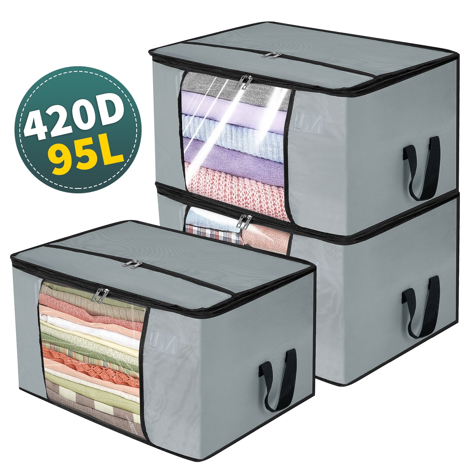 95L Large Clothes Storage Bags, Clothes Organizers with Extra Storage