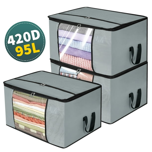 95L Large Clothes Storage Bags, Clothes Organizers with Extra Storage