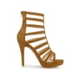 thumbnail image 3 of BLISSFUL STEP Women's Open Toe Platform Stiletto Heel Cage Heeled Sandals Brown 8.5, 3 of 7