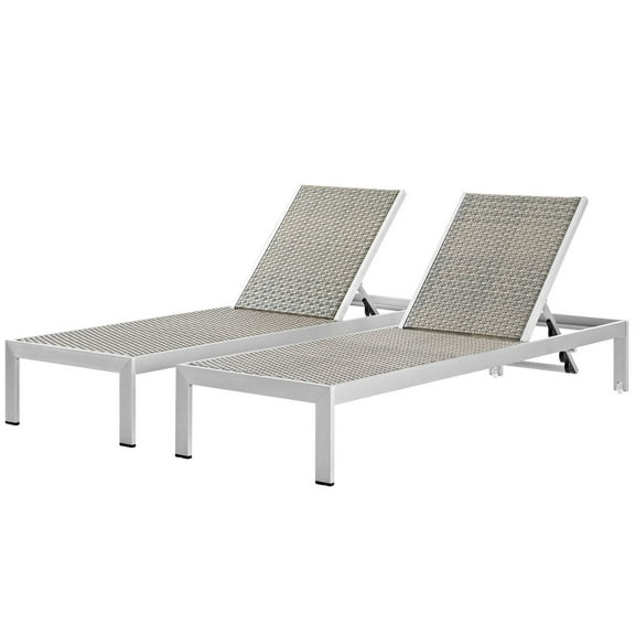Lounge Chair Chaise, Set of 2, Grey Gray Silver, Aluminum Metal, Outdoor Patio Balcony Cafe Bistro Garden Hospitality Restaurant, Modern Contemporary HB33056