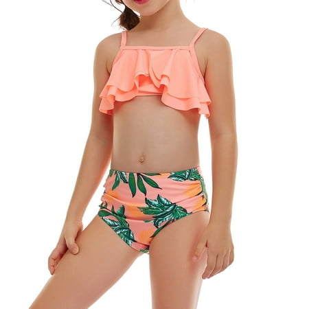 

Simplmasygenix Children s Day Gift Toddler Sets Girls Casual Cute Print Double Ruffle Split Swimsuit Beach Two-Piece Set