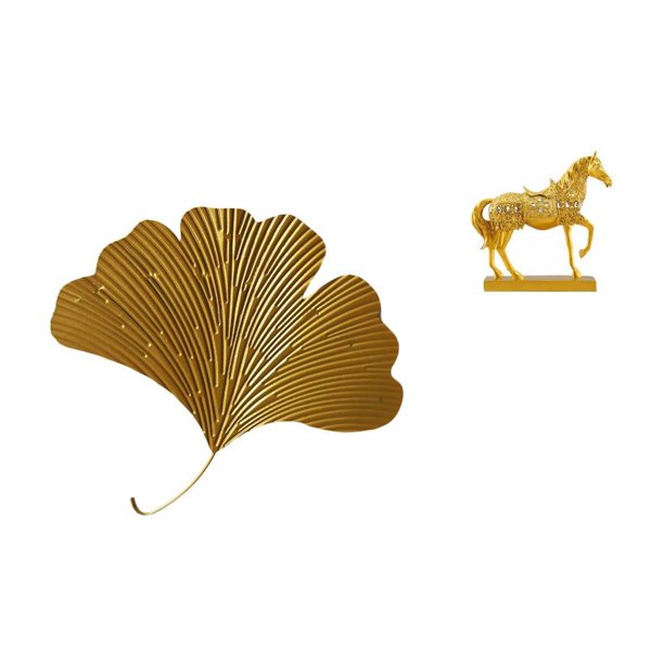 Esculturas de pared de hojas,Esculturas de pared de hierro forjado con hojas de ginkgo,Escultura de pared con hojas de ginkgo para colgar,Estatuas de caballos,Estatuas de caballos Figura de