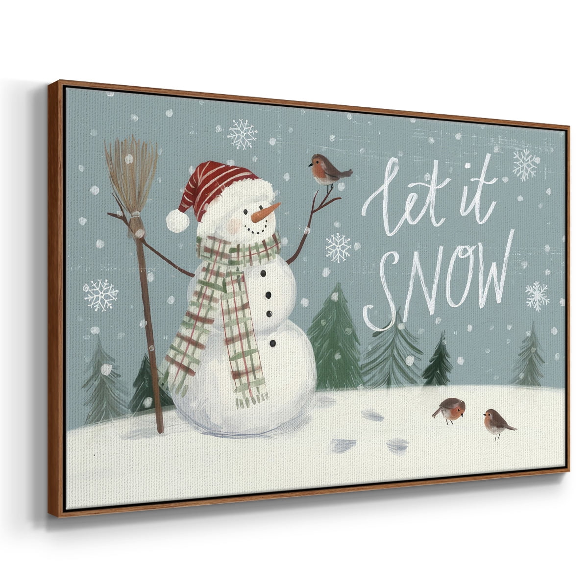 Jolly Snowman Collection A - Framed Gallery Wrapped Holiday Canvas - 25 x 37 - Rosewood Frame