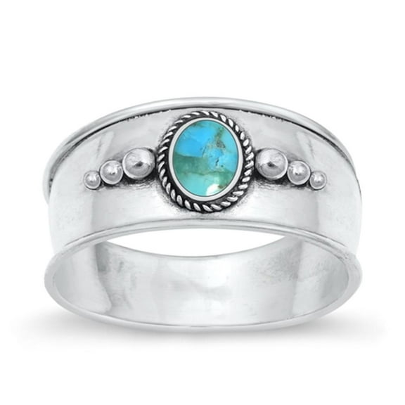 Simulated Turquoise Bali Chunk Ring .925 Sterling Silver Band Blue CZ Jewelry Female Size 5